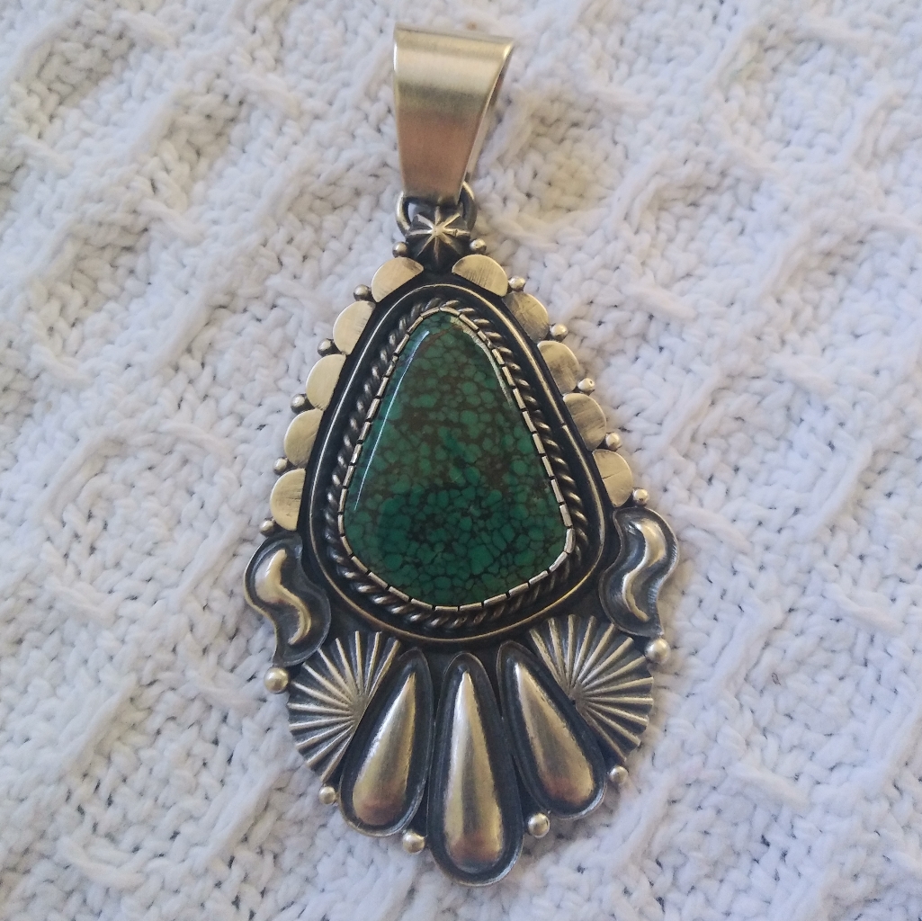 Large Ooak Turquoise Navajo Native Pendant Signed